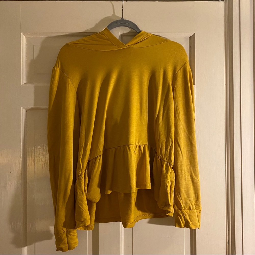 yellow hoodie with peplum bottom